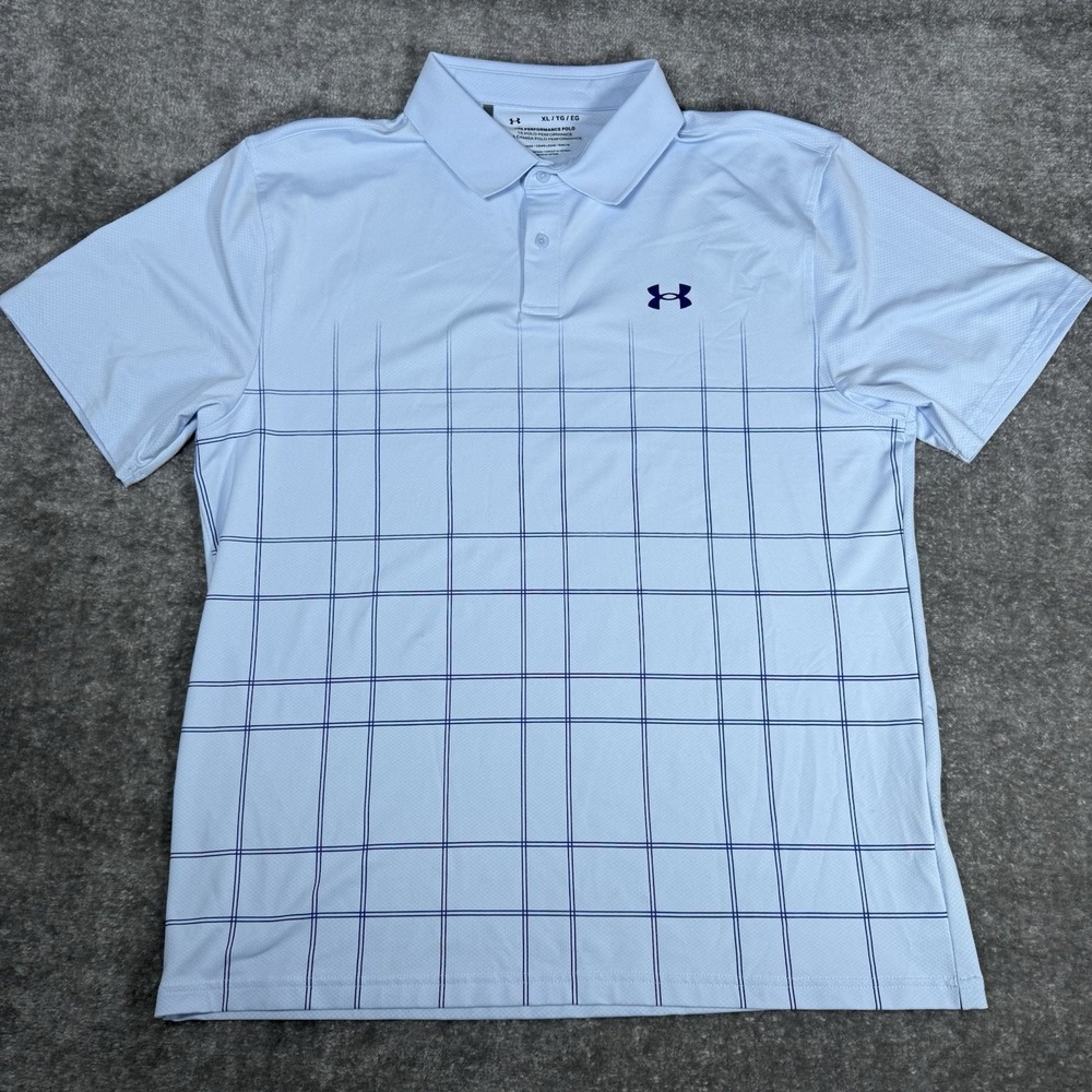 Under Armour Performance Polo Shirt Men's XL Blue Geometric Lightweight Loose
